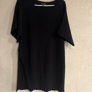 Eileen Fisher Black Short Sleeve Sweater Tunic/Dress CottonNylon Side Slit Sz M